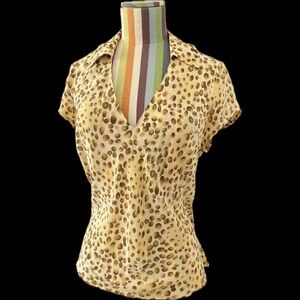 Allison Taylor Yellow and Brown Printed Cap-Sleeve Blouse